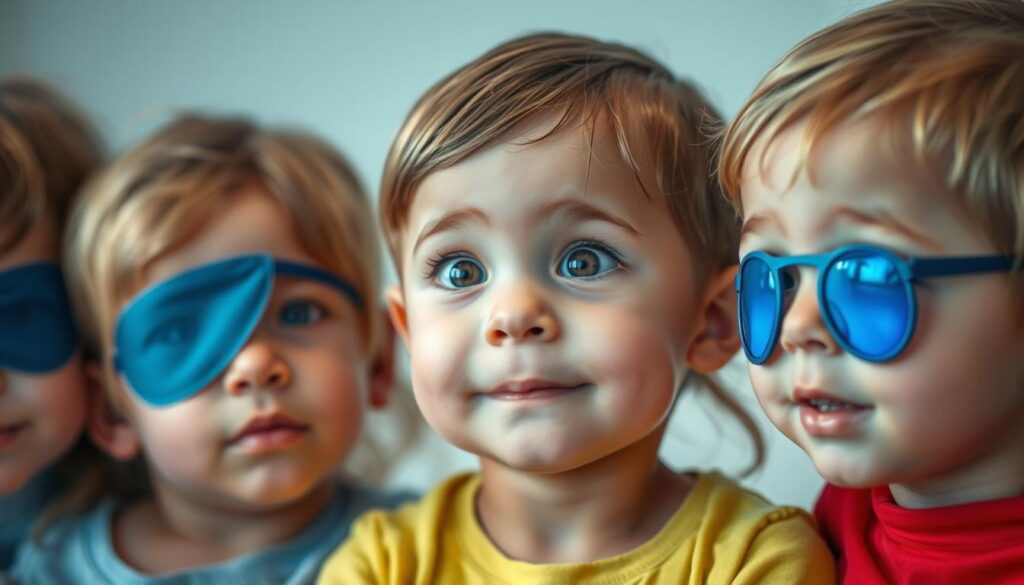 Children wearing medical eye patches